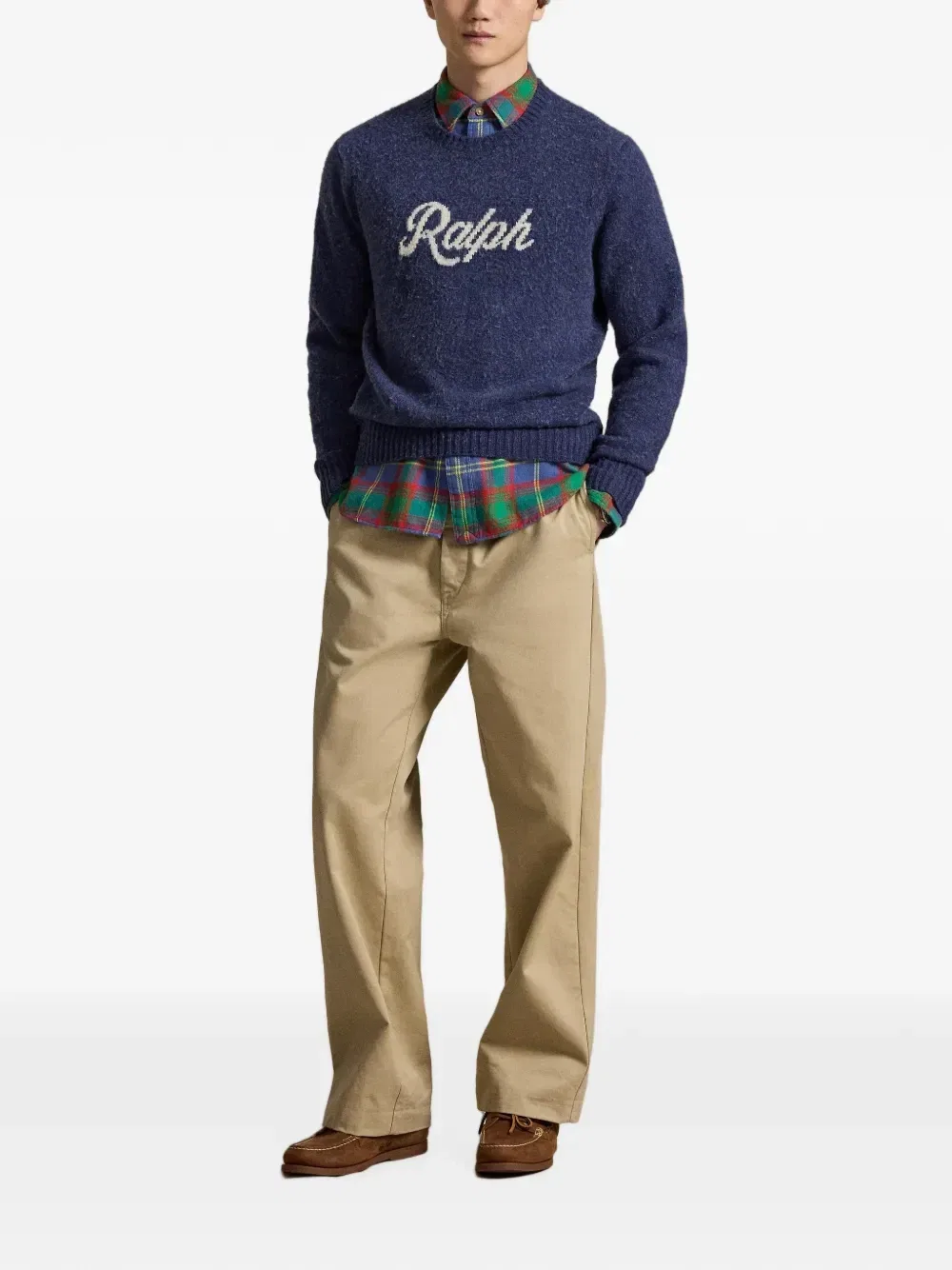 Свитер вязки интарсия с логотипом Polo Ralph Lauren, синий — фото 2