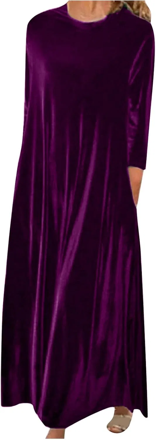 Женское вельветовое коктейльное платье макси с длинным рукавом, Purple