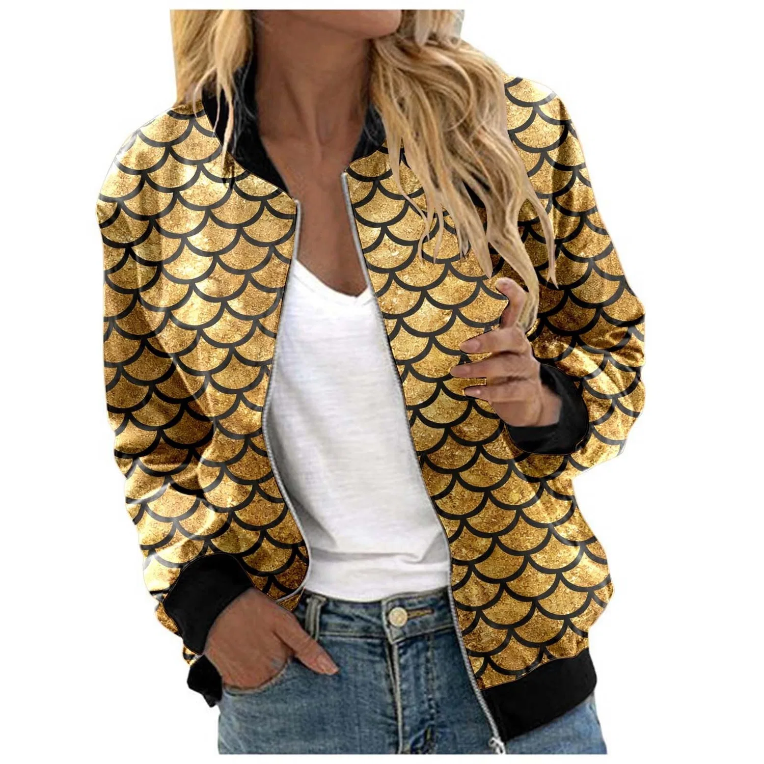 Женская куртка с принтом чешуи, модель bomber, Giallo