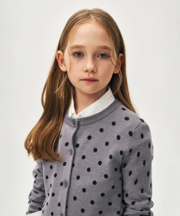 Кардиган с горошком, круглый вырез, Musinsa Standard Kids, средний серый