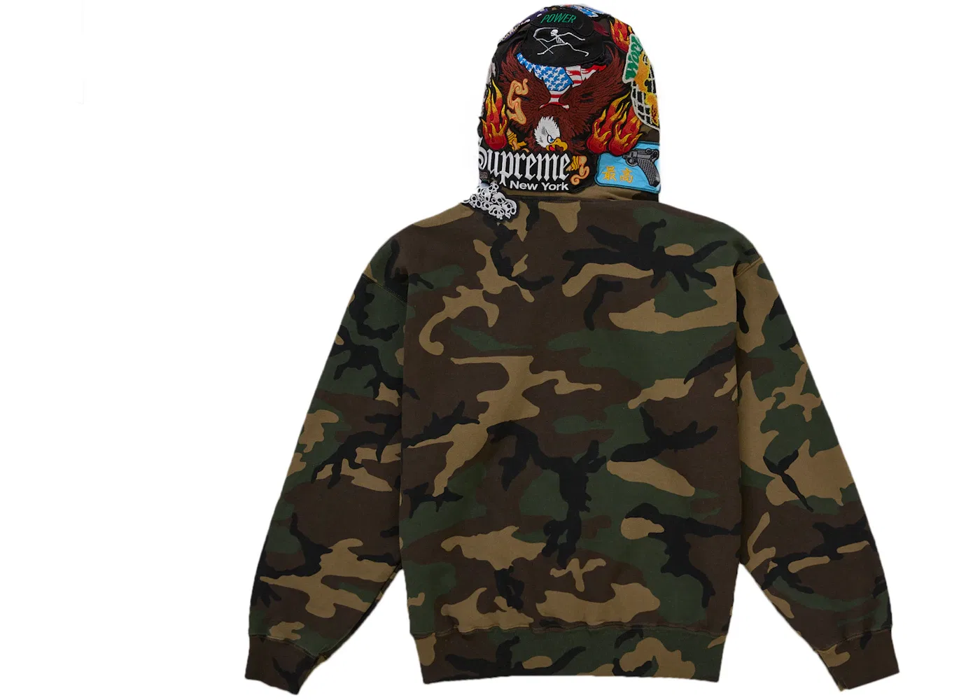 Мужская толстовка на молнии с капюшоном с патчами Supreme, цвет Woodland Camo — фото 2
