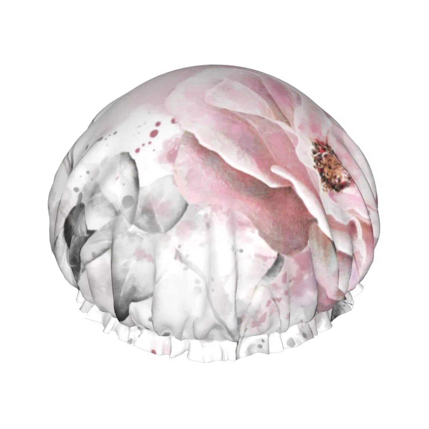Шапочка для душа with Pink Flowers and Leaves on Grey Print, KOOLR, Black