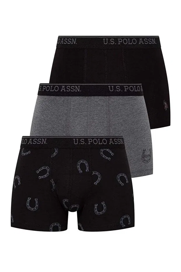 Мужские боксеры с эластичным поясом 3-комплект U.S. Polo Assn., Black + Anthracite Melange + Black Bass