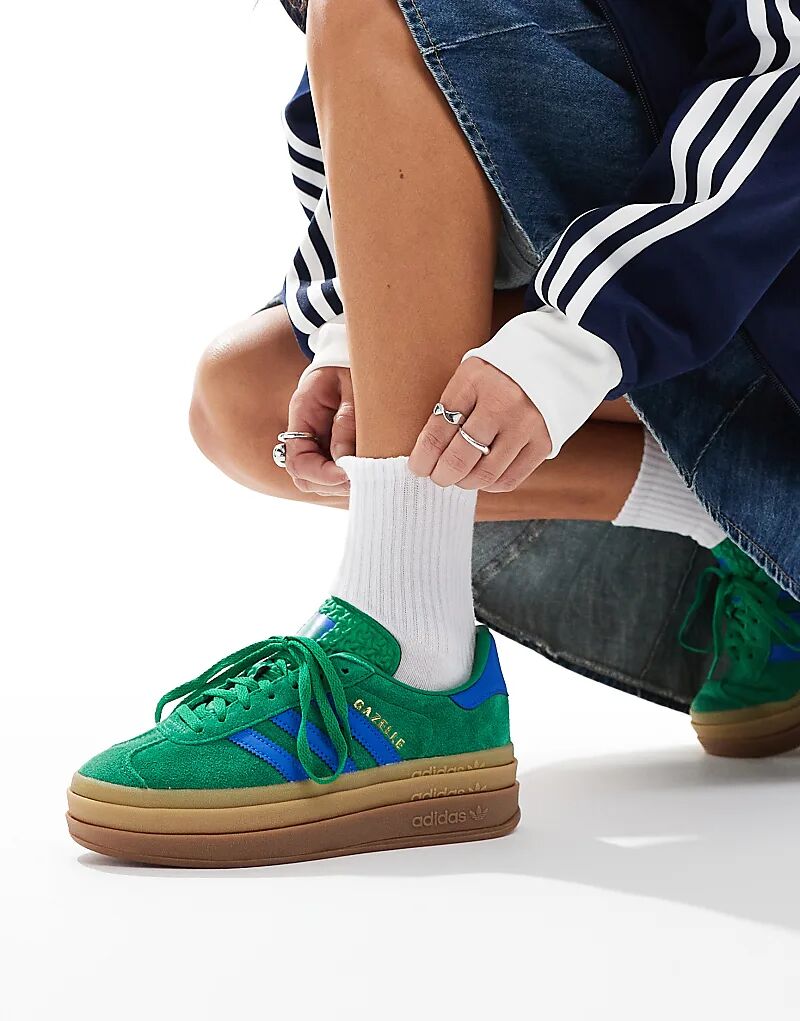 Кроссовки Adidas Originals Gazelle Bold зеленого и синего цветов с резиновой подошвой