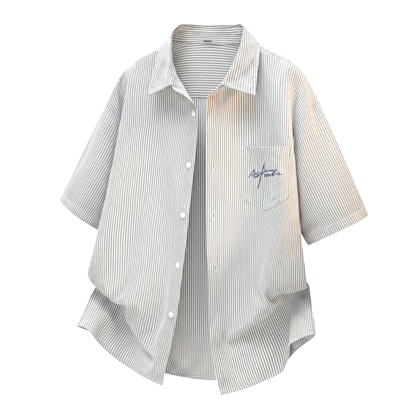 Детская рубашка с воротником-стойкой Heavyweight Oxford MINISO, Gray White Stripes
