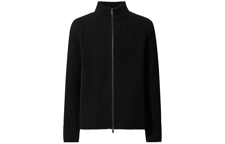Вязаный джемпер с воротником-стойкой UNIQLO, Black