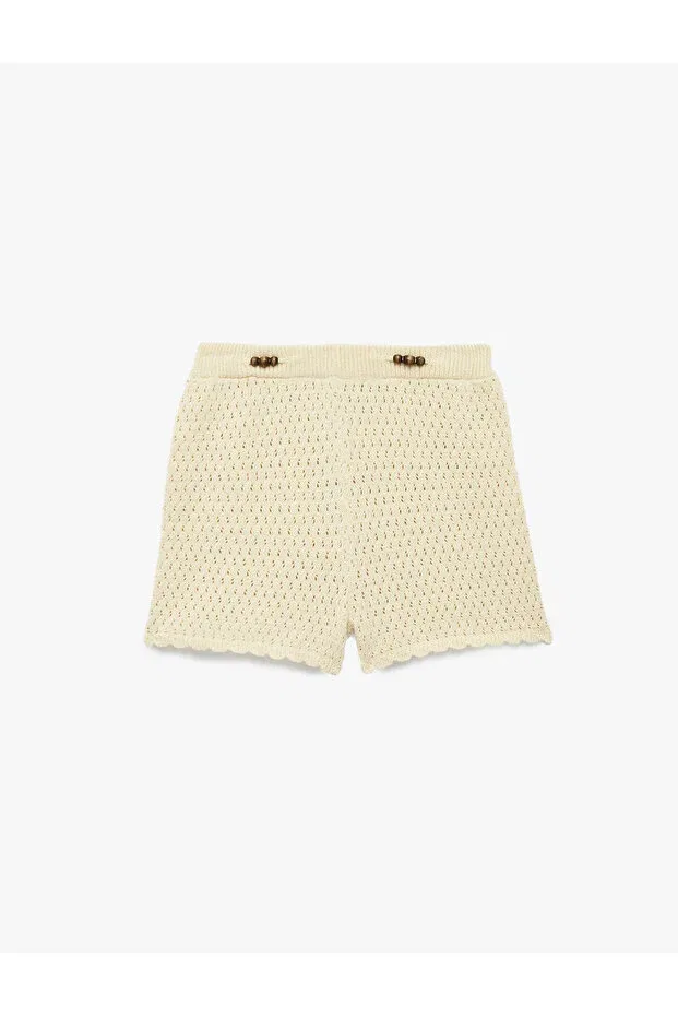Детские шорты для девочек хлопковые с кружевным узором Koton, Beige — фото 4