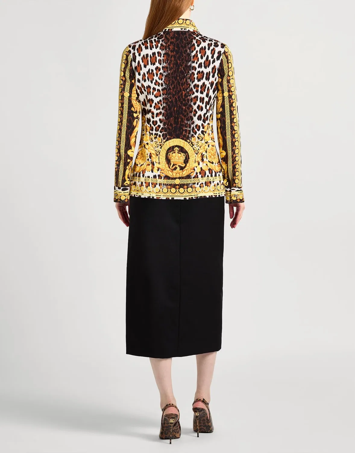 Женская рубашка с леопардовым принтом Versace, коричневый — фото 3