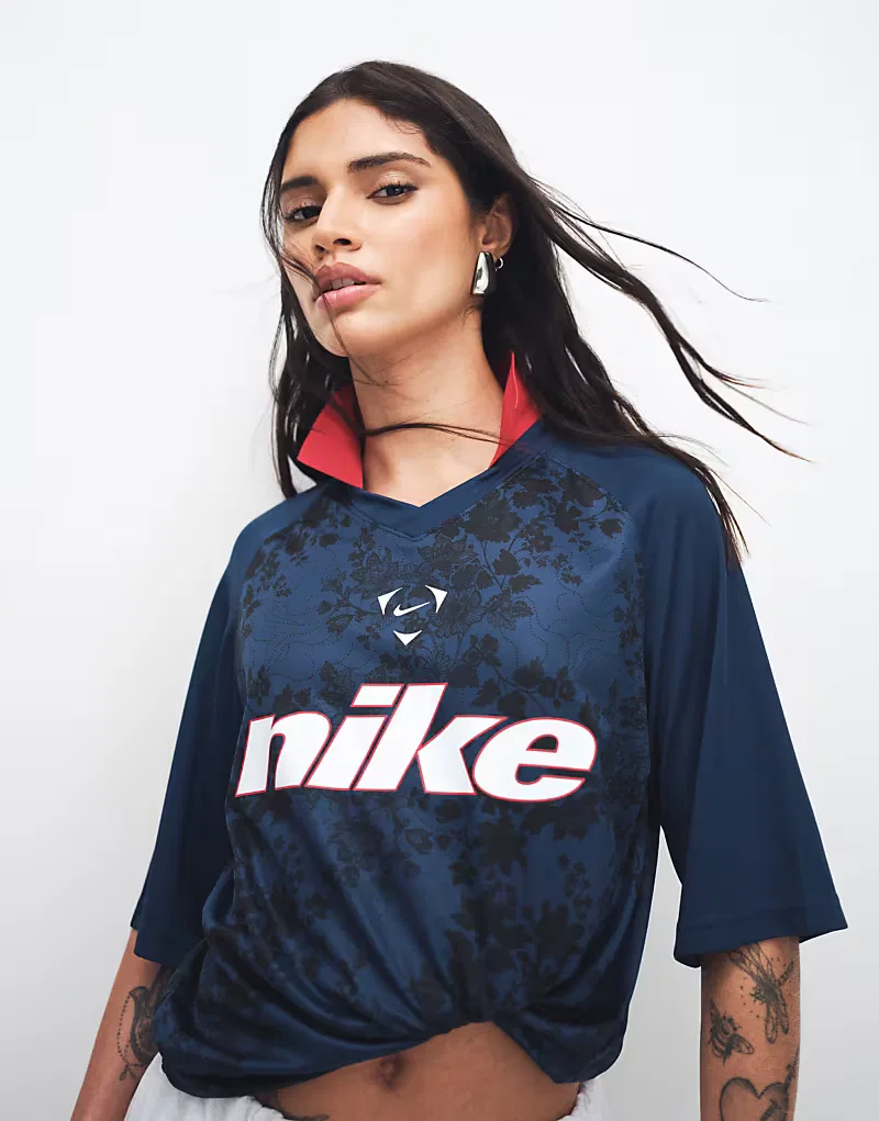 Футболка Nike оверсайз с эффектом шнуровки, темно-синий