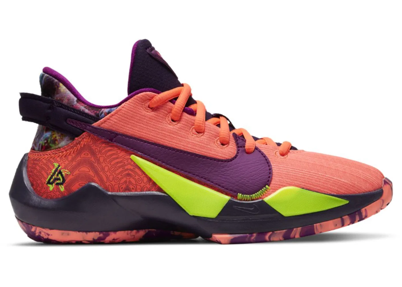 Детские кроссовки для баскетбола Nike Zoom Freak 2 SE, Bright Mango/Volt/Grand Purple/Red Plum