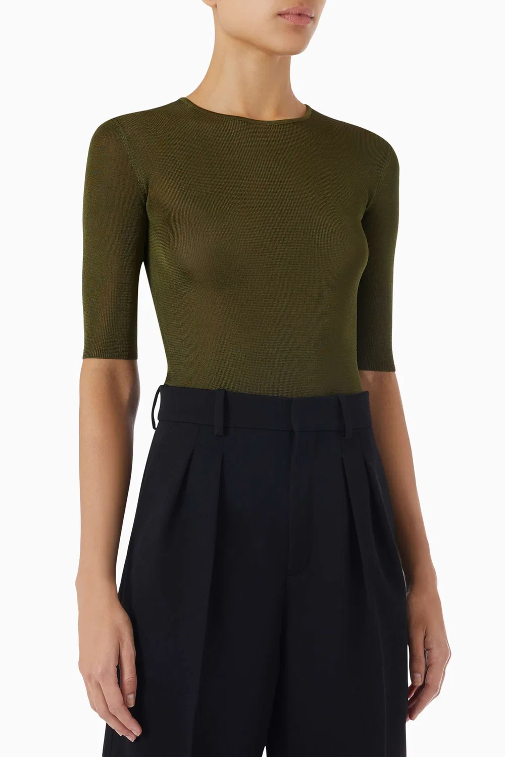 Свитер вязаный Cassandre Knit Top SAINT LAURENT, хаки