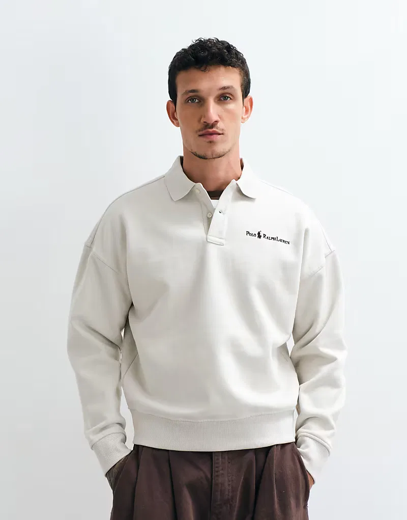 Толстовка-поло Polo Ralph Lauren с логотипом в виде надписи, светло-серый — фото 4