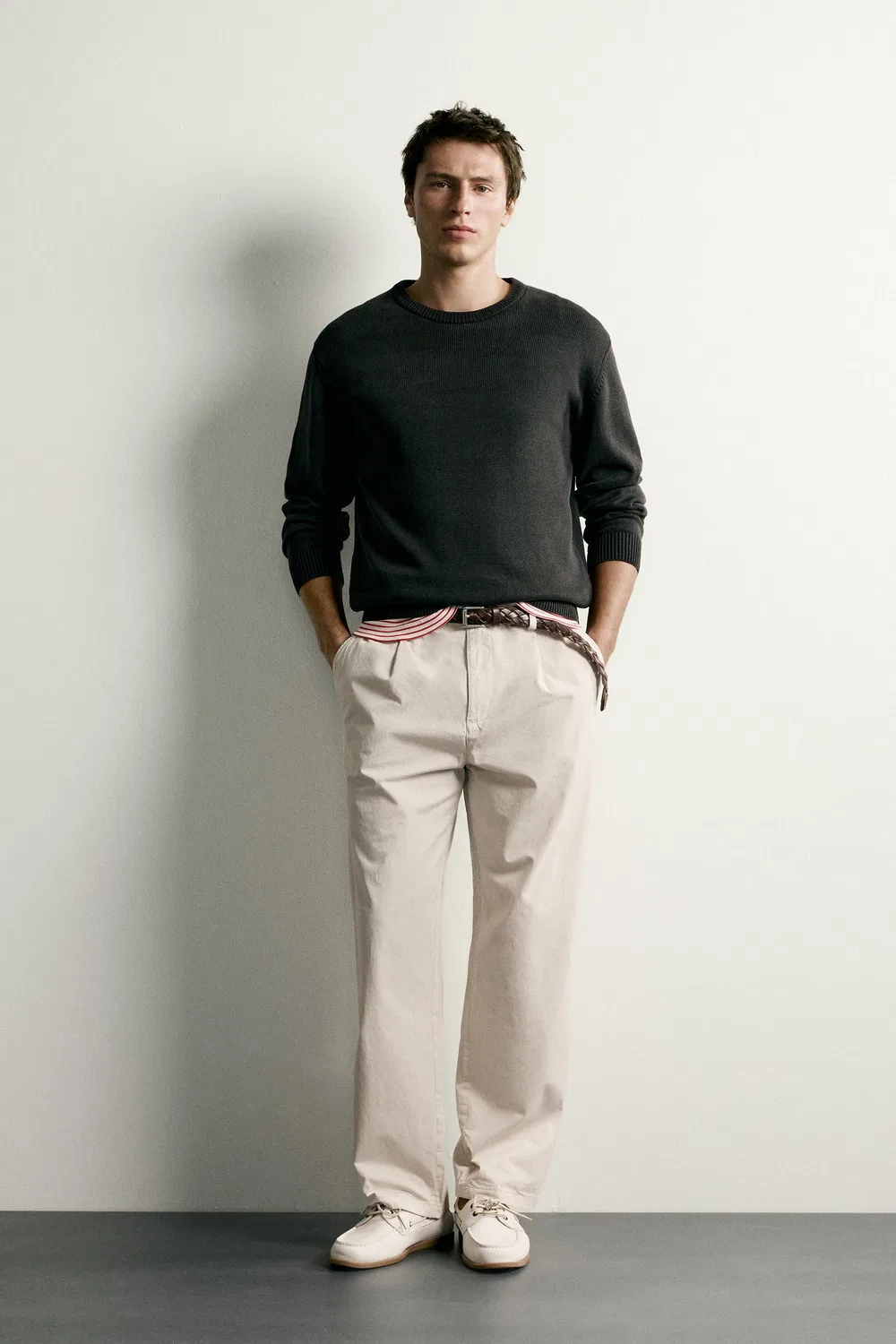 Прямые плиссированные чиносы ZARA, Ecru