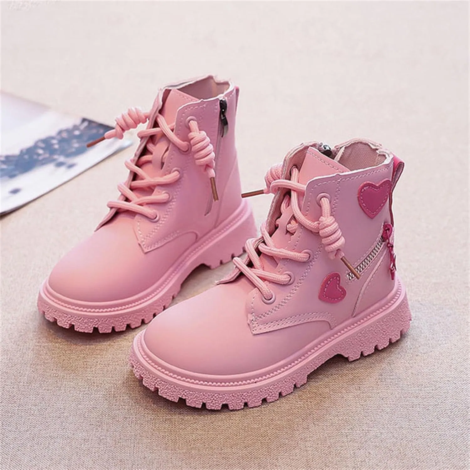 Детские зимние сапоги для девочек с боковой молнией и мехом SHOPESSA, Pink — фото 2