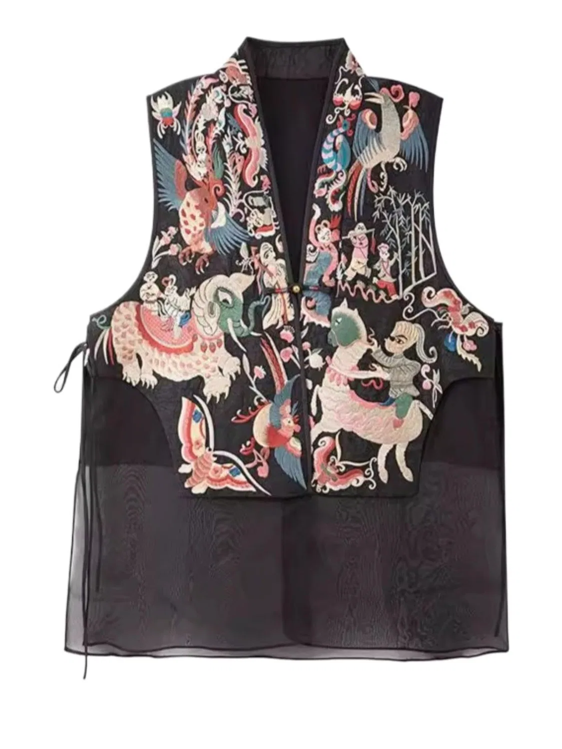 Женский жилет с китайским воротником, вышивкой и винтажными пуговицами Qipao, Nero 1