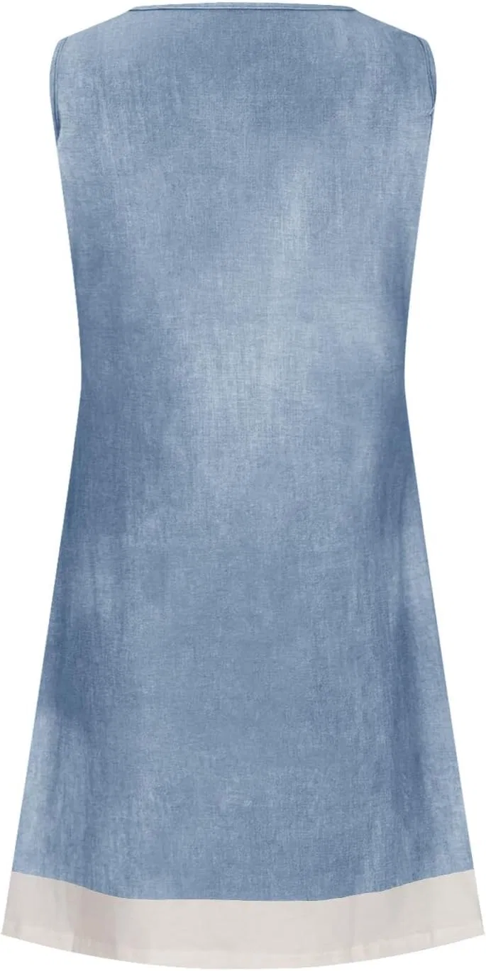 Женское летнее джинсовое платье с имитацией двухслойности A-Line, Light Blue — фото 2