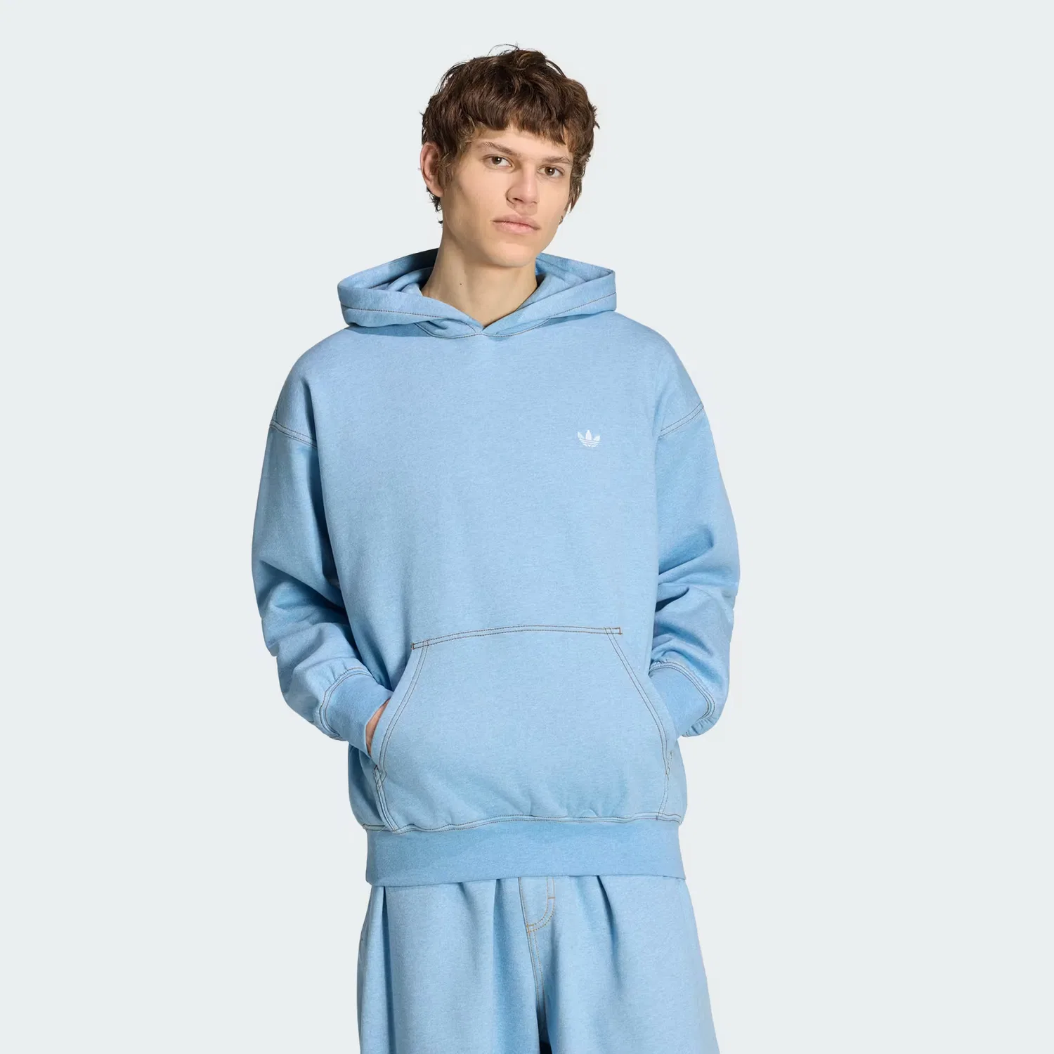 Мужское худи свободного кроя Trefoil Essentials Melange adidas Originals, светло-синий меланж