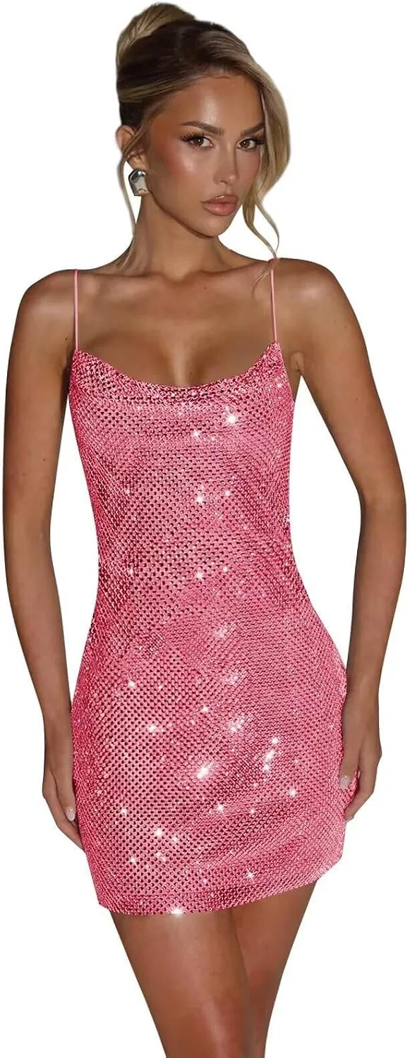 Женское короткое платье с пайетками YHW81, Blush Pink