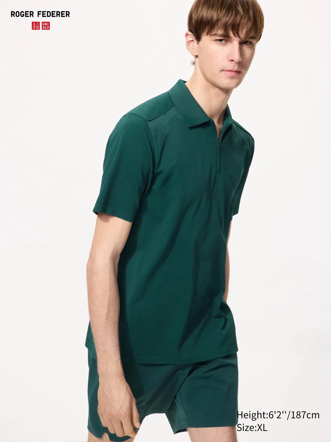 Рубашка-Поло Uniqlo Dry-Ex с половинной молнией, зеленый