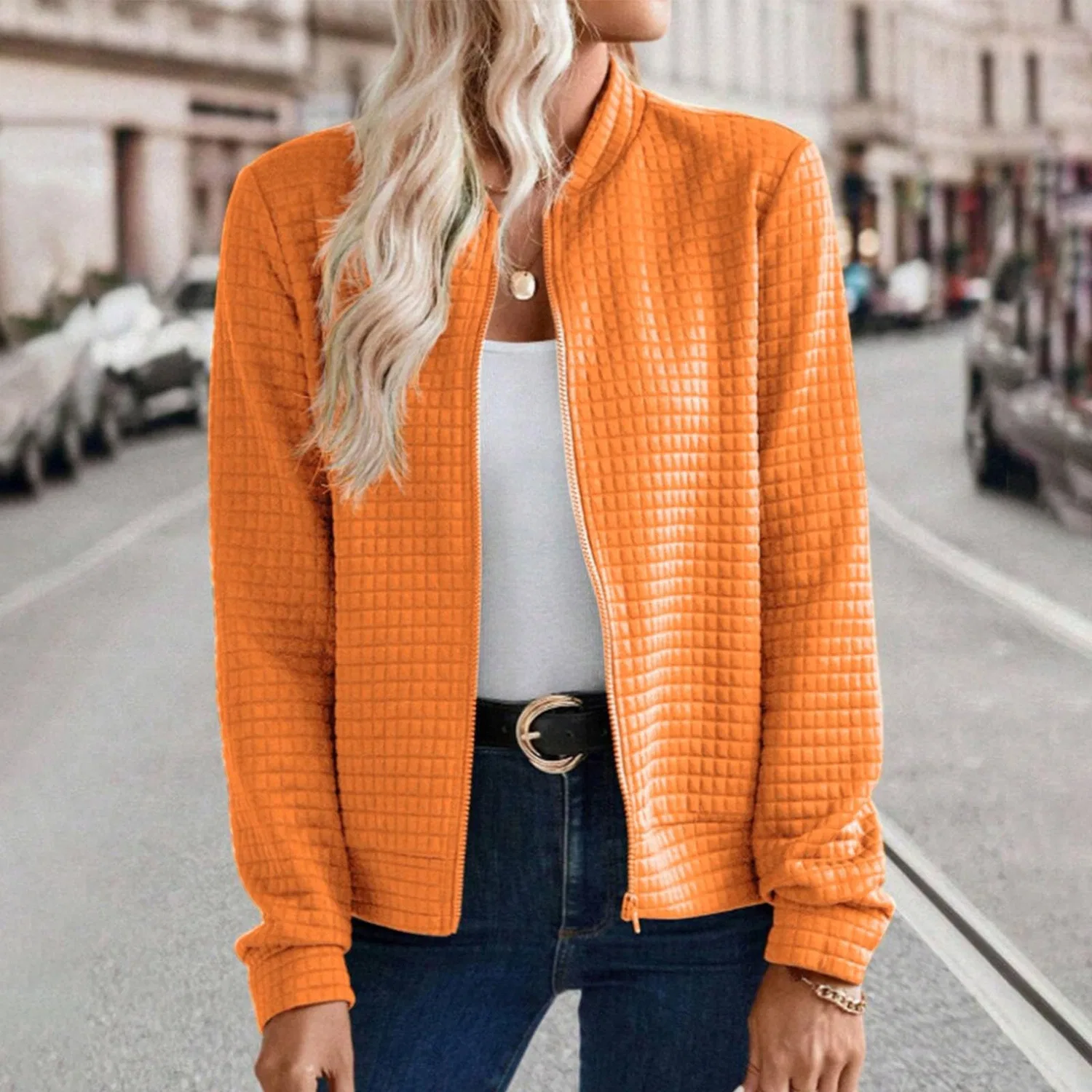 Женская легкая куртка с принтом соты на молнии, Colore: Arancione — фото 3