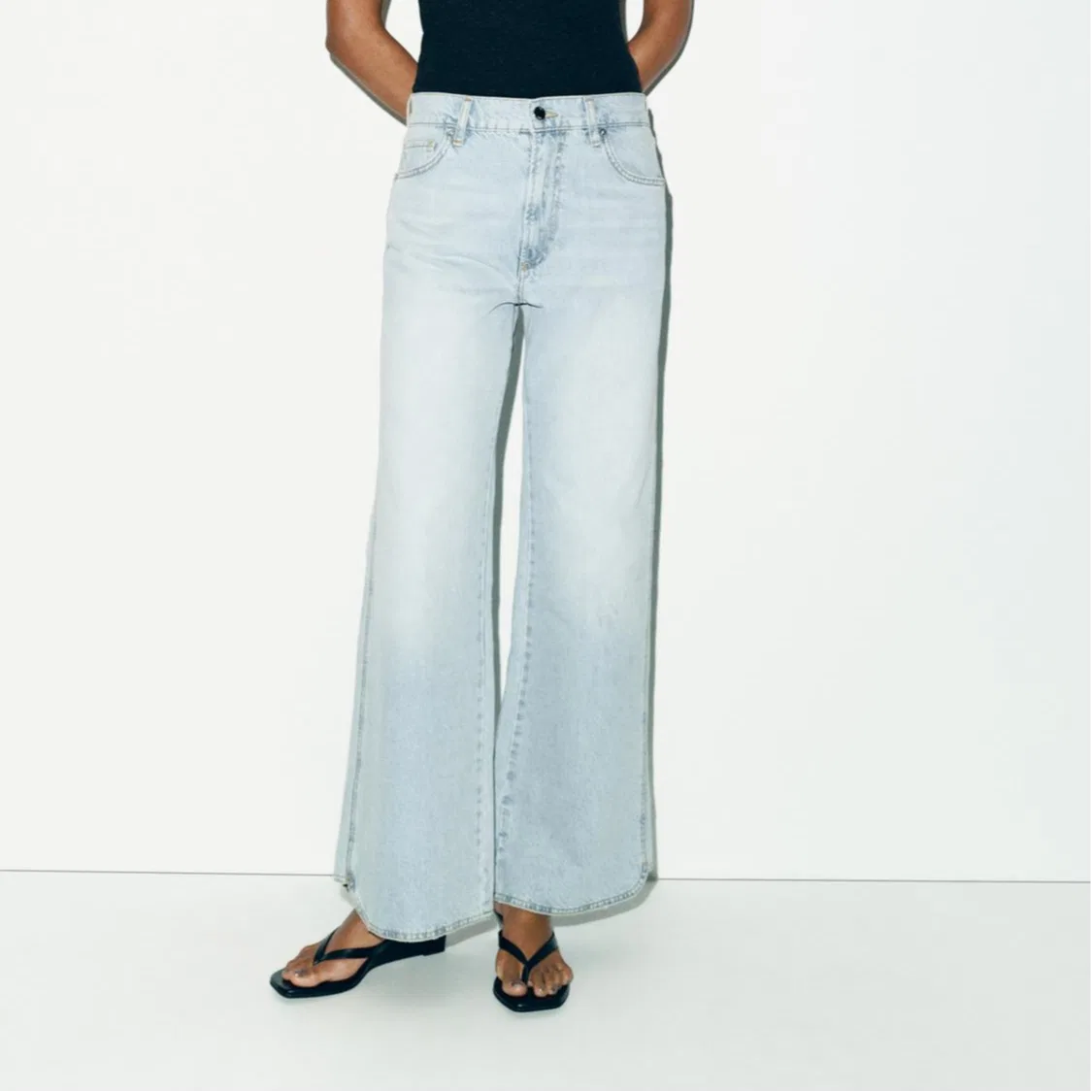 Женские джинсы прямого кроя Light Blue ZARA, Светло-синий — фото 4