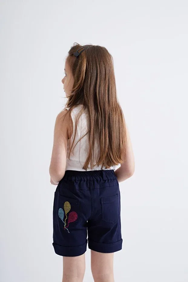 Детские шорты для девочек с принтом Stoned Detailed Oliven The Kid, Navy Blue — фото 3