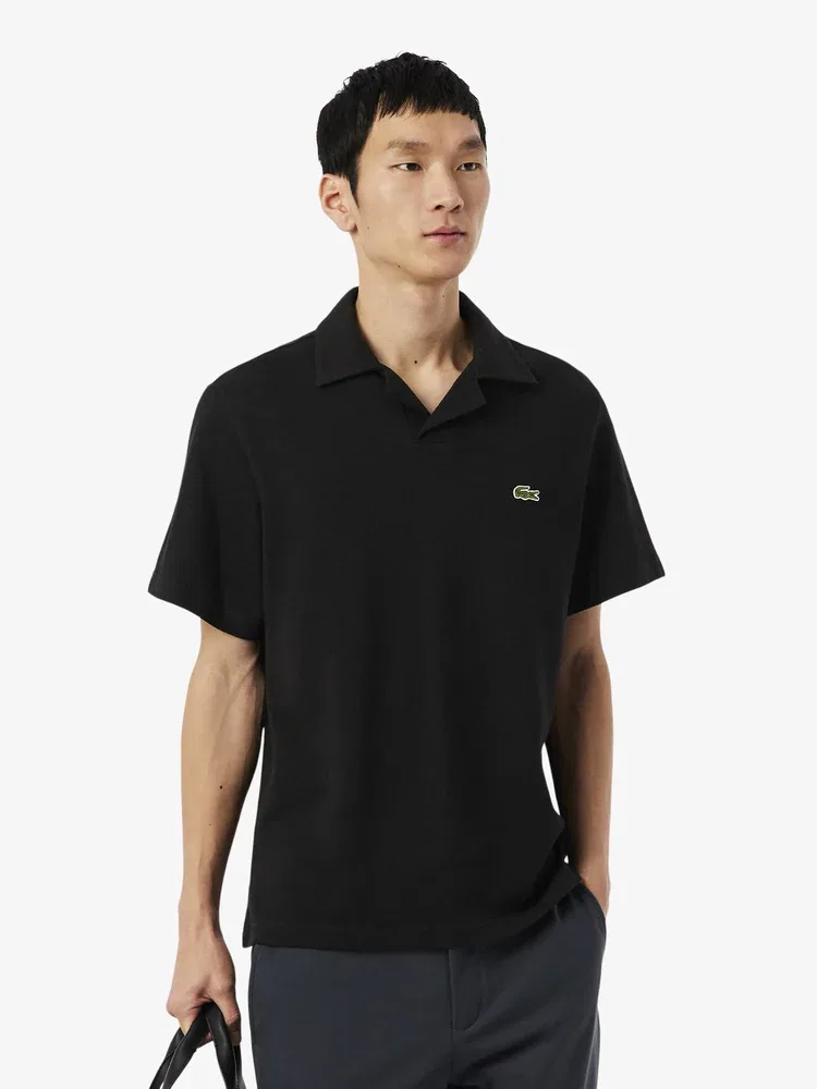 Футболка поло с коротким рукавом, льняная, модель PH2449 LACOSTE, Black