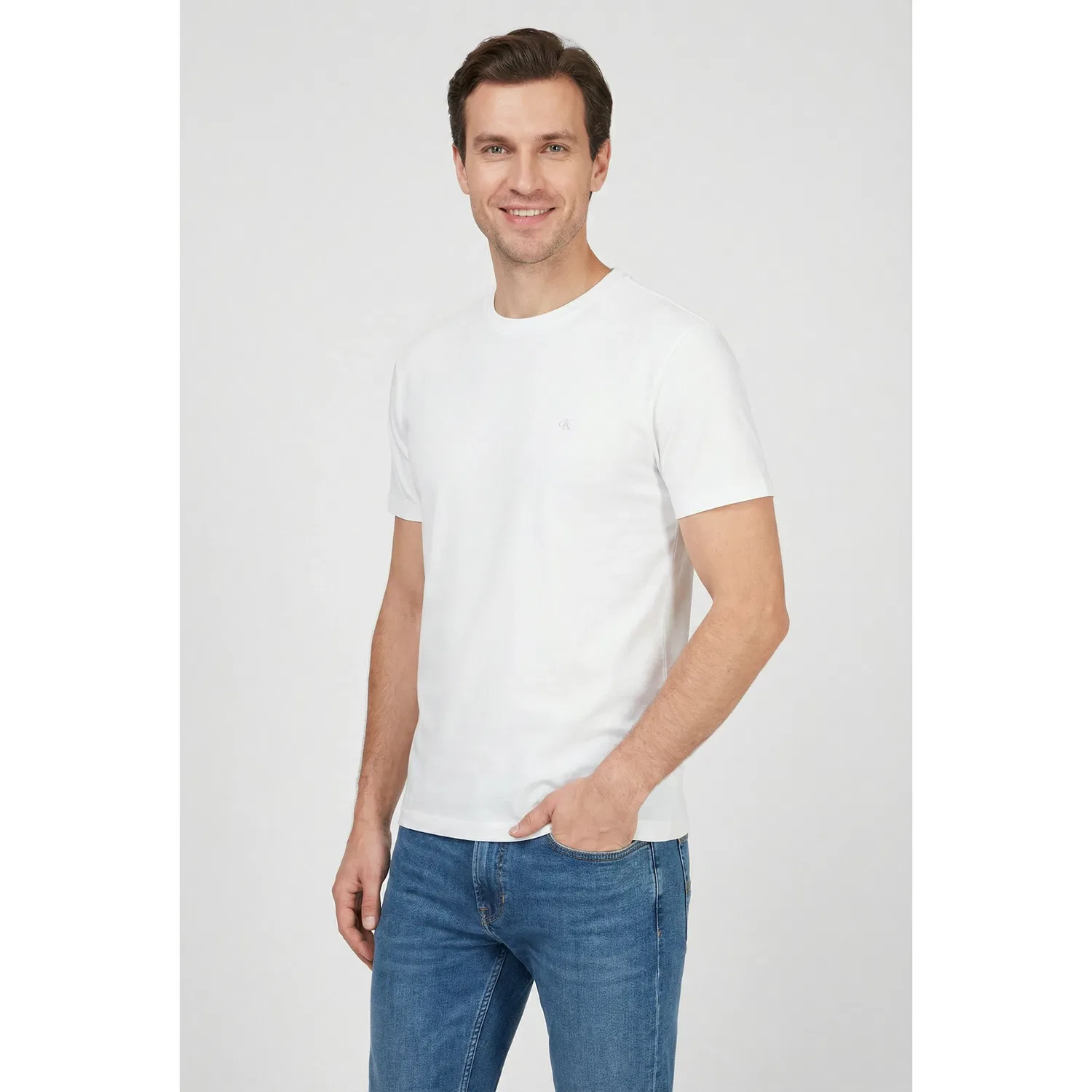 Мужская облегающая хлопковая трикотажная футболка Calvin Klein, Bright White