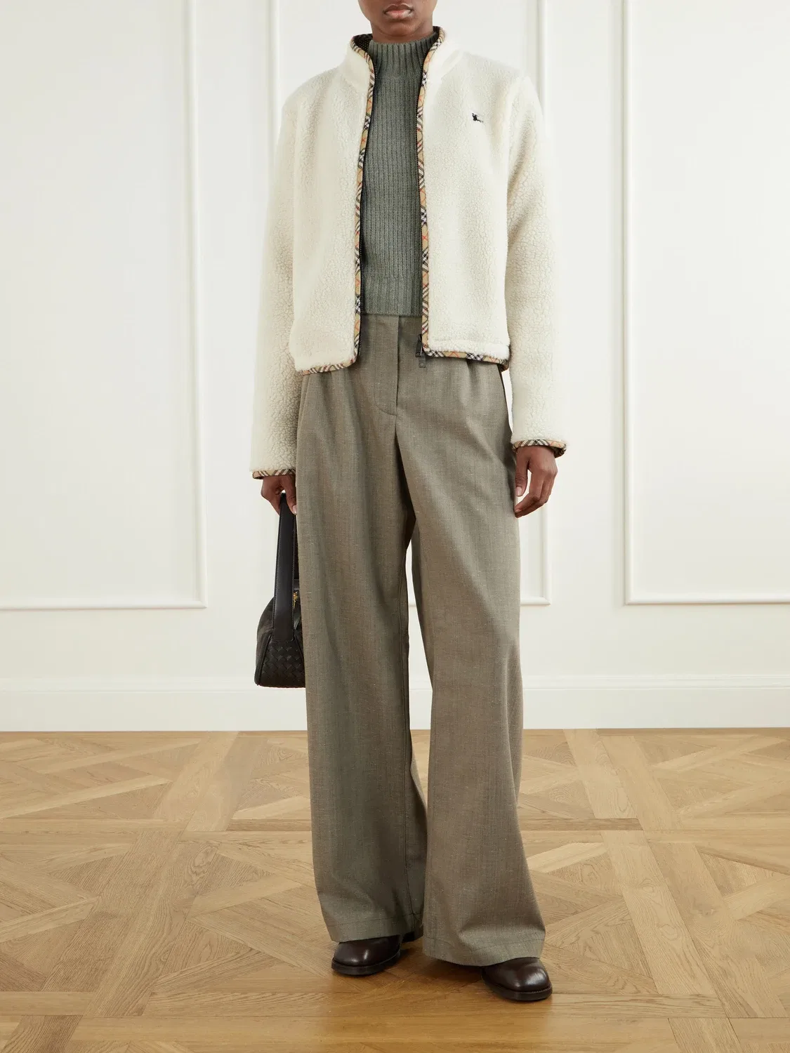 Легкая куртка из плюша в клетку Burberry, белый — фото 2