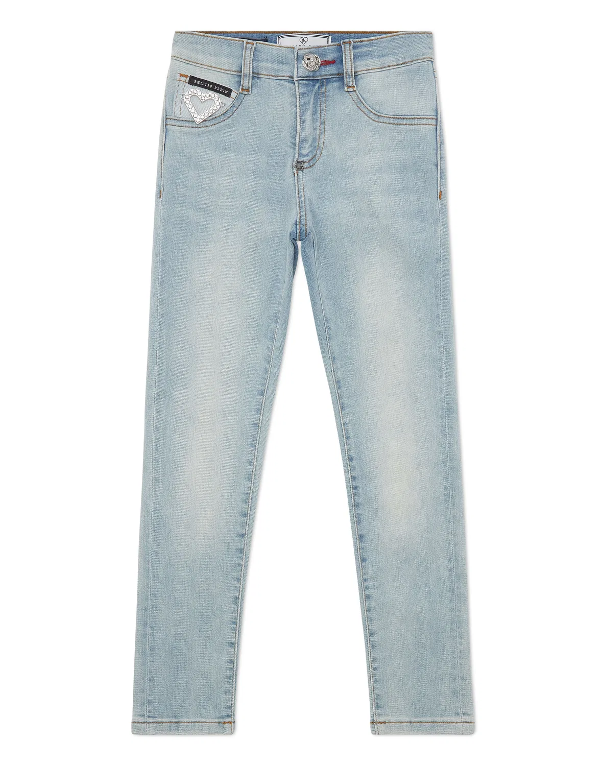 Детские джеггинсы с принтом-сердцем Denim Jeggins Heart PHILIPP PLEIN, Lightblue