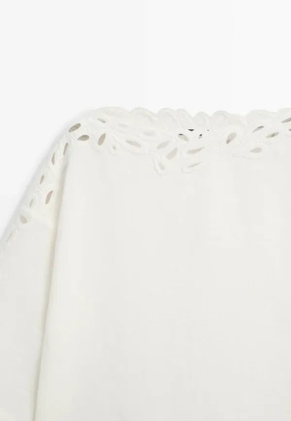 Блуза оверсайз из льна с вышивкой Blouse Massimo Dutti, бежевый — фото 4