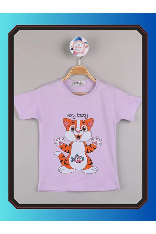 Детская футболка для девочек с принтом Short sleeve t-shirt girl cute kitten printed cotton Edoy, Lilac