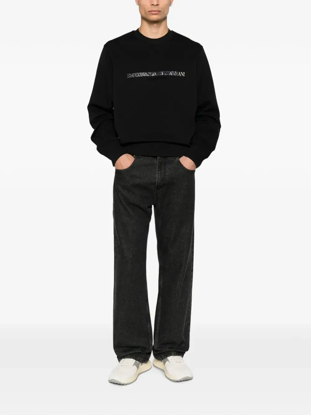 Хлопковый свитшот с логотипом Emporio Armani, черный — фото 2