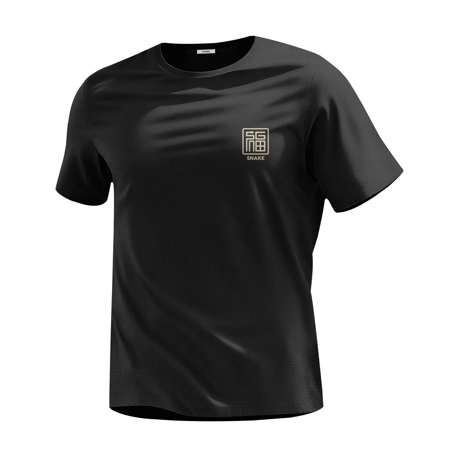 Футболка детская с принтом MINISO, Ice Silk Cooling Black (Ma Golden Snake Rich Chest Logo)