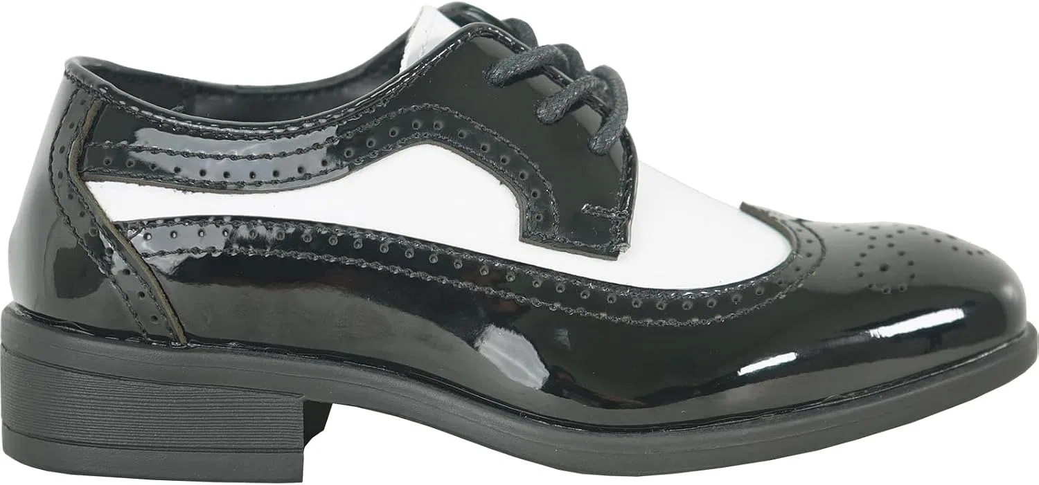 Детские туфли-оксфорды на шнуровке VANGELO, Black And White Patent — фото 4