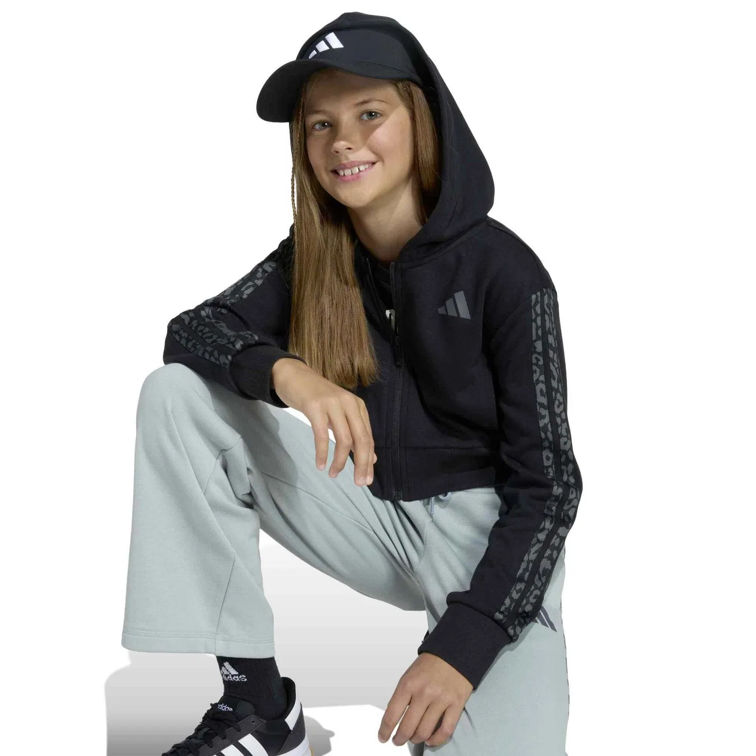 Детское худи с капюшоном и принтом Adidas Sport Jg An 3S Ft Fz, Schwarz — фото 4