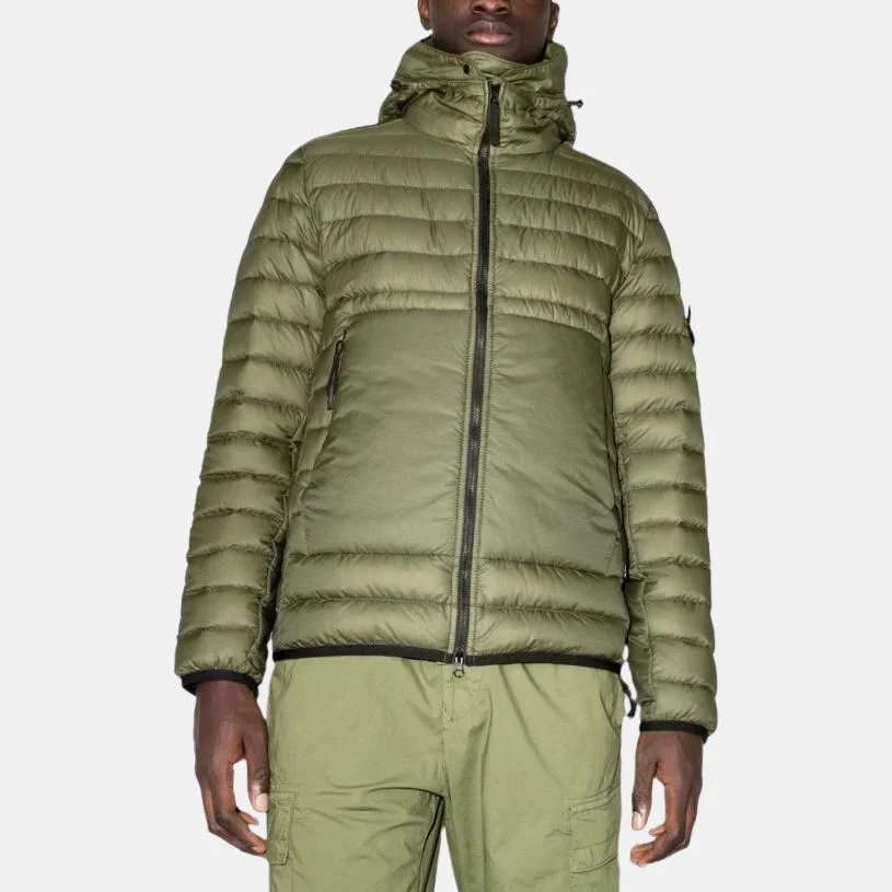 Пуховик мужской оливково-зеленый Stone Island, оливково-зеленый