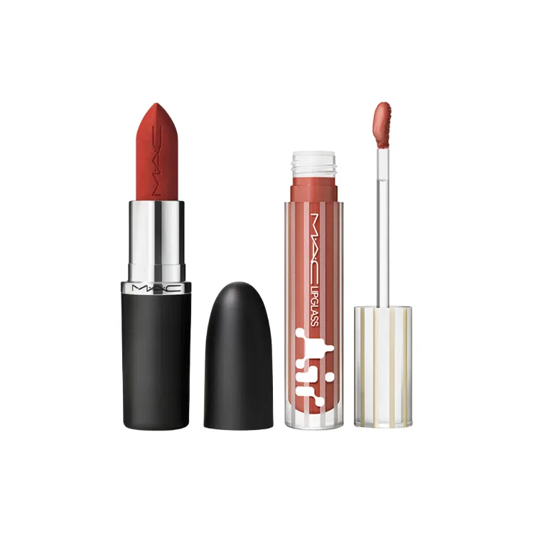 Набор для макияжа губ, блеск и матовая помада, MAC, Spicy Red и Trending