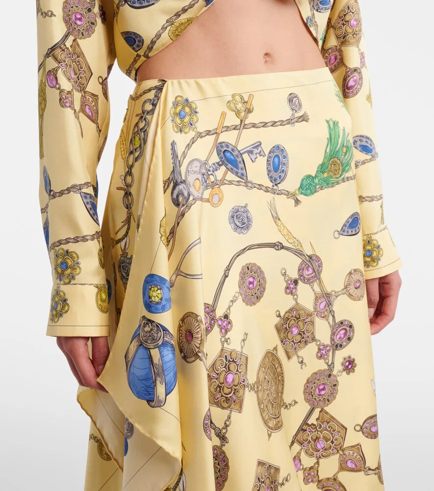 Юбка макси из набивного шелкового твила Versace, желтый — фото 3