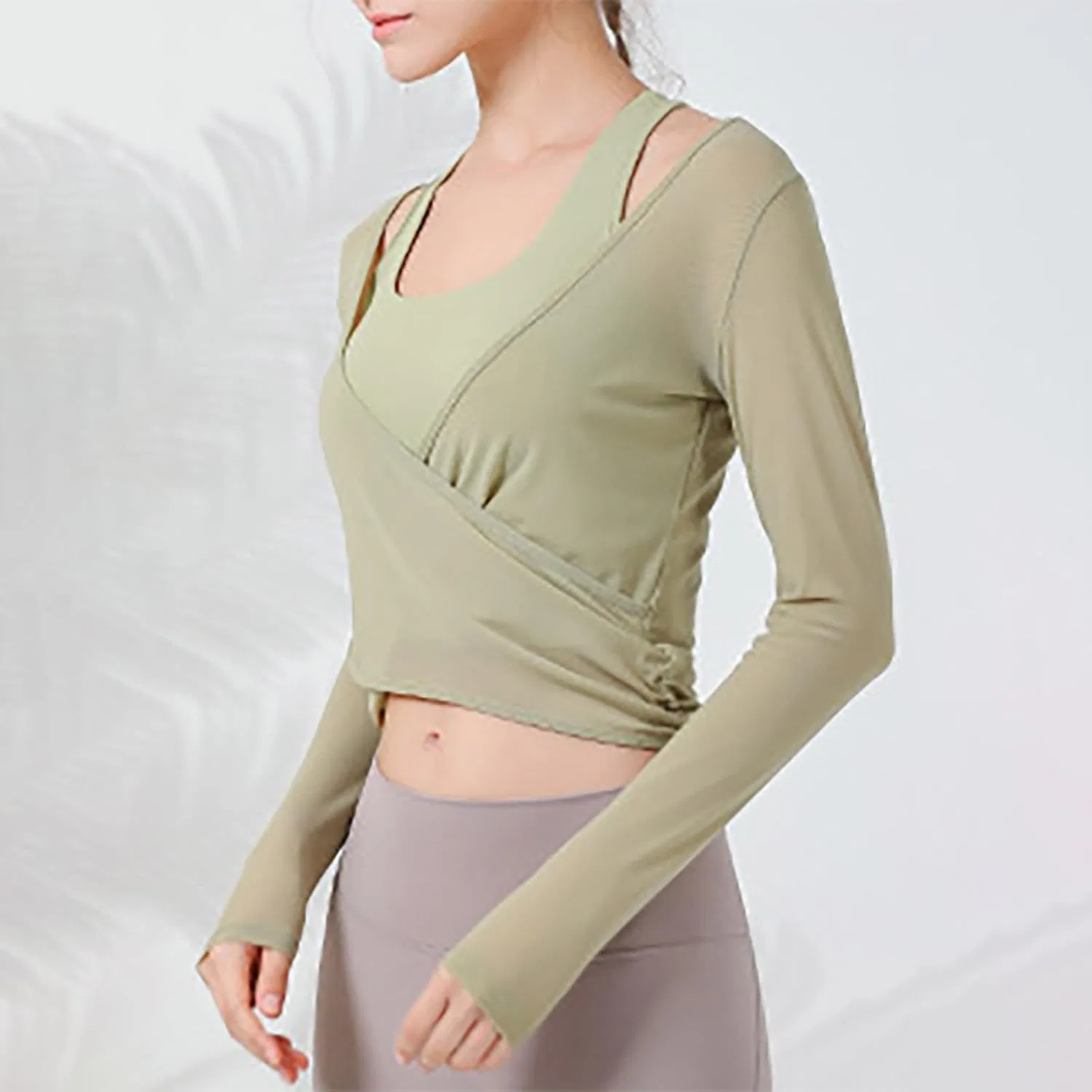 Женская облегающая футболка с запахом Wrap Tops, Green — фото 2