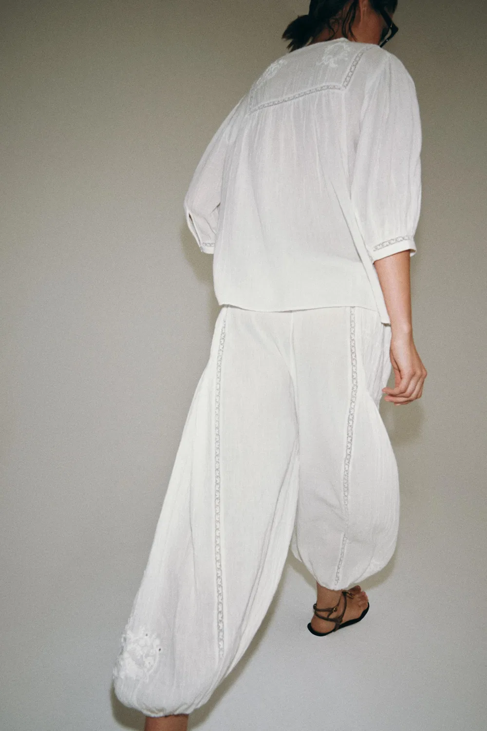 ZW COLLECTION КРУЖЕВНЫЕ БРЮКИ САРУЭЛЬ ZARA, Oyster-White — фото 4