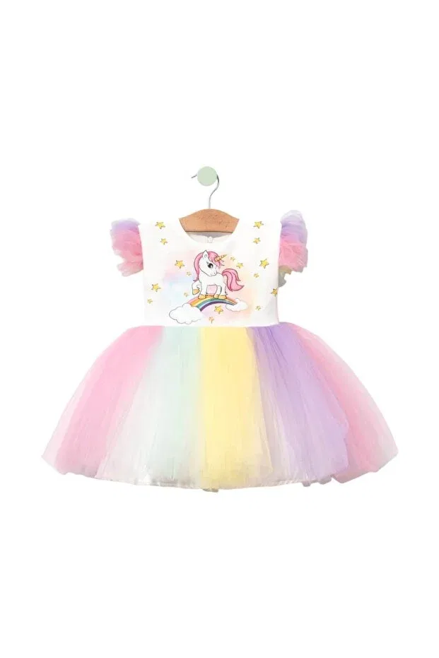 Детское платье для девочек с принтом Printed Unicorn Girl Dress Extraçarşi, Multi-Colored