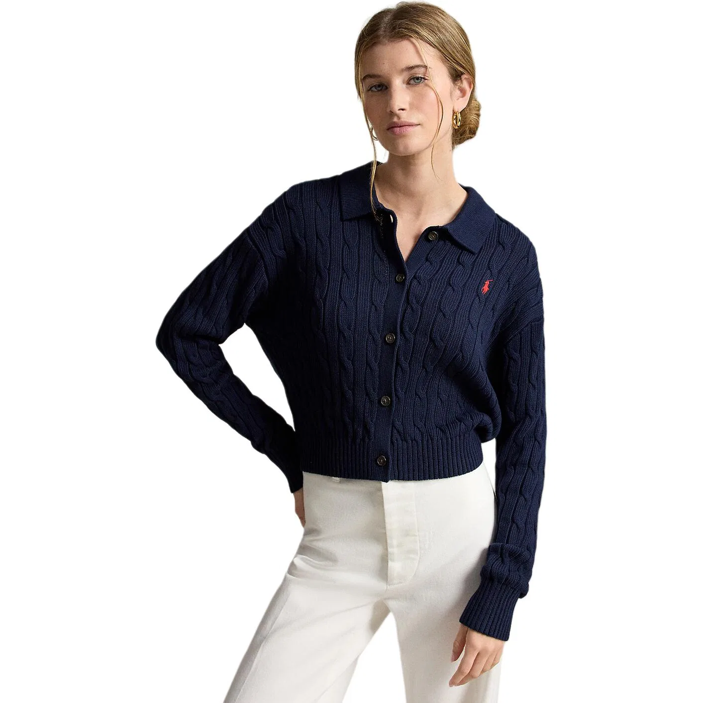 Женский трикотажный джемпер с поло-воротником, прямой крой, Polo Ralph Lauren, Dark Blue — фото 4