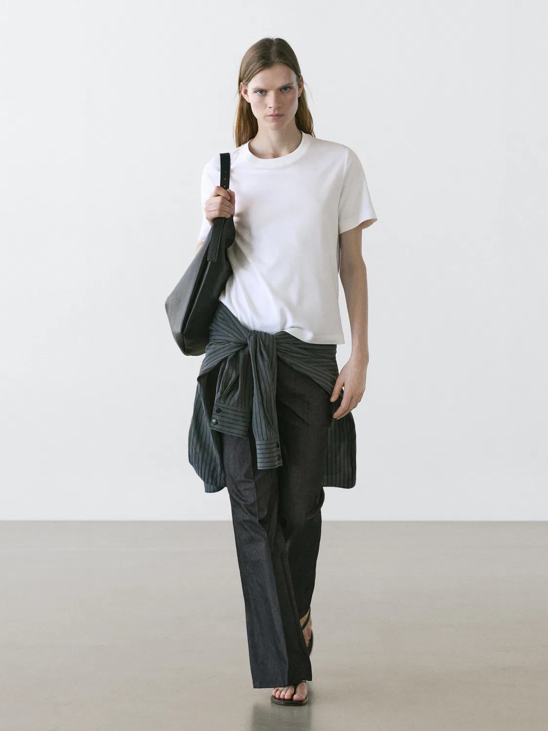 Футболка с круглым вырезом из 100% хлопка интерлок Massimo Dutti, Off-White