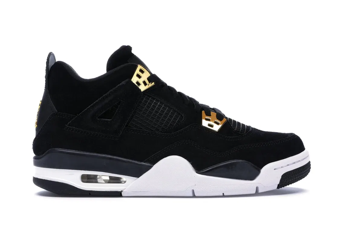 Детские кроссовки Lifestyle с премиум-материалами Jordan 4 Retro, Black/Metallic Gold-White