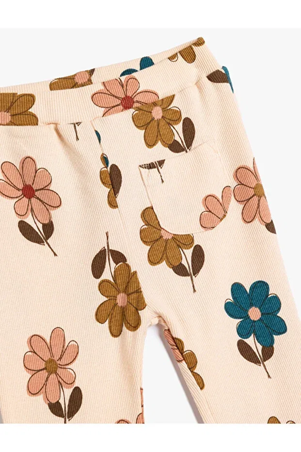 Детские леггинсы для девочек с принтом Floral Print Ribbed Cotton Koton, Pink Patterned — фото 3