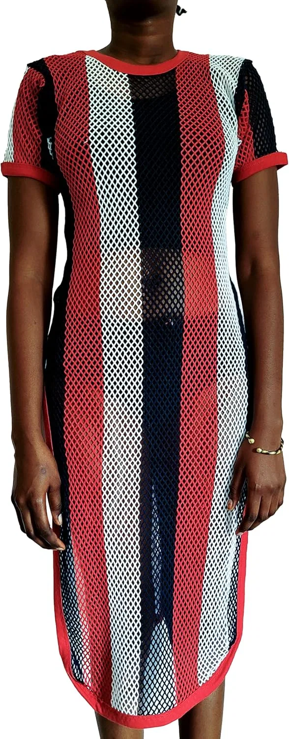 Женское платье-макси с сеткой американа Generic, American Flag(red-white-navy Stripes)