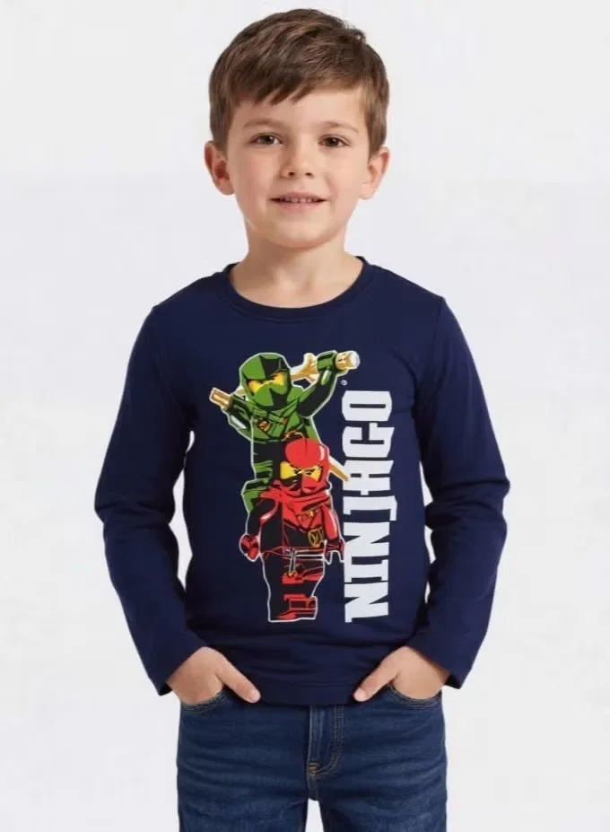 Лонгслив с длинным рукавом с принтом Ninjago Lego, темно-синий