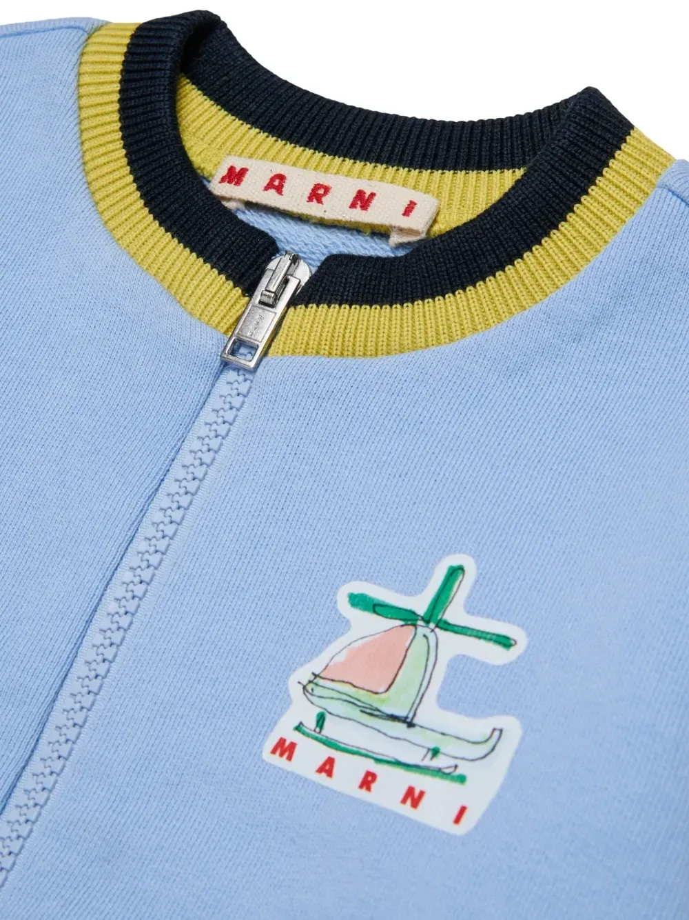 Худи на молнии с нашивкой-логотипом Marni Kids, синий — фото 4