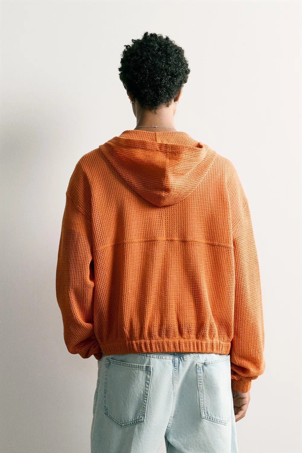 Рубашка свободного кроя из ажурной вязки ZARA, Orange — фото 3